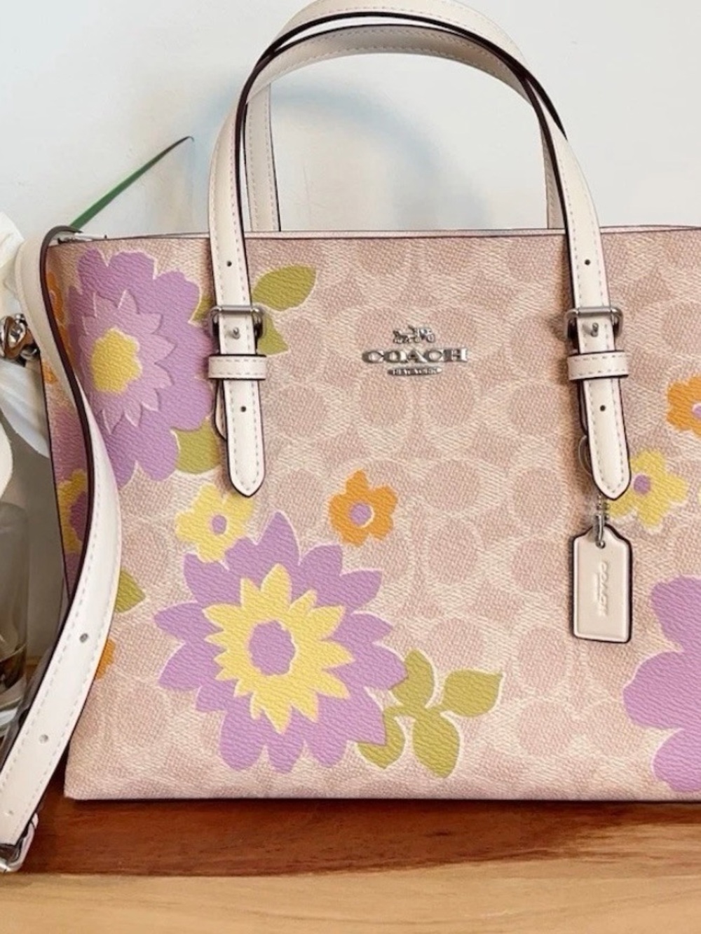 Coach Beige Tote with Purple and Yellow Floral Design - Picture 5 of 14